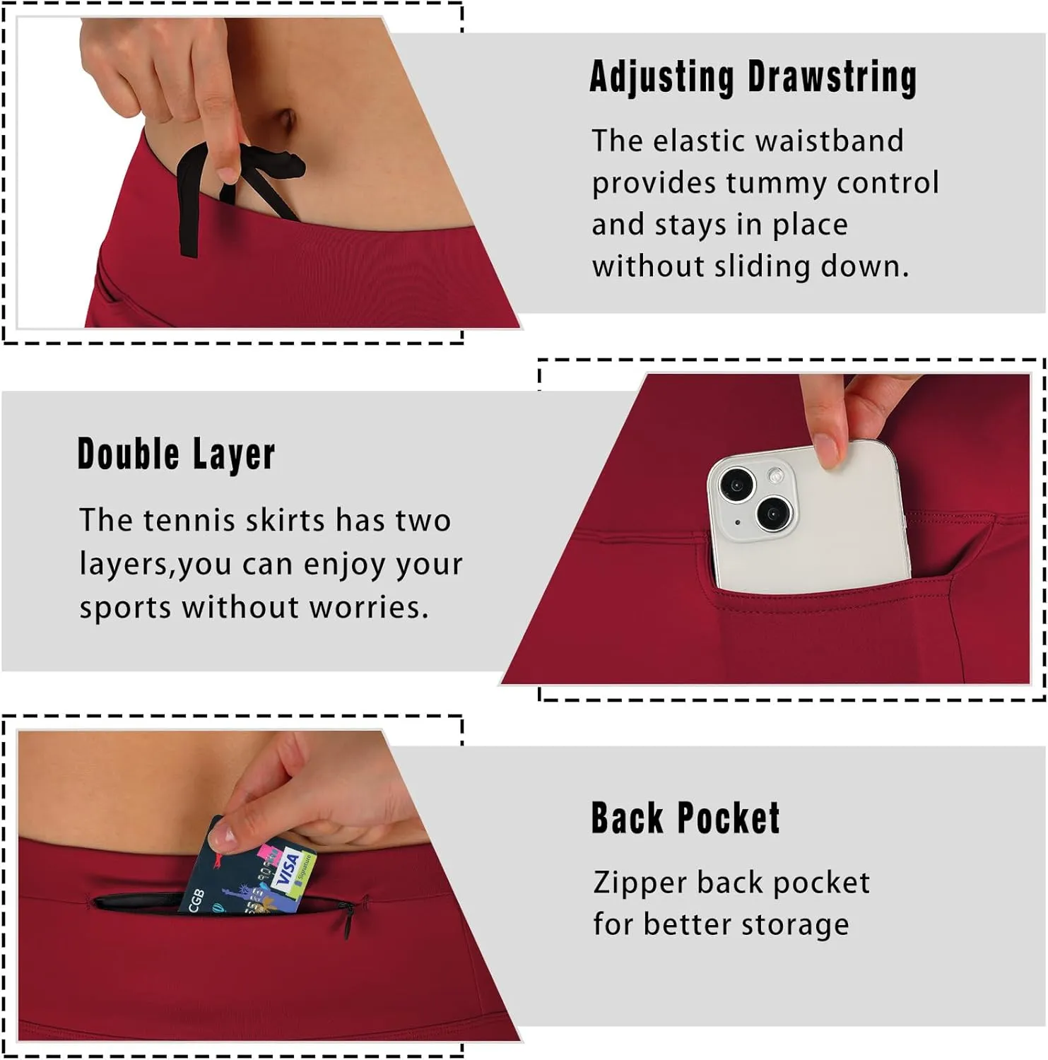 Women's Midi Length Skorts Skirts with 3 Pockets Modest Skirts Women's 24" Knee Length Skort