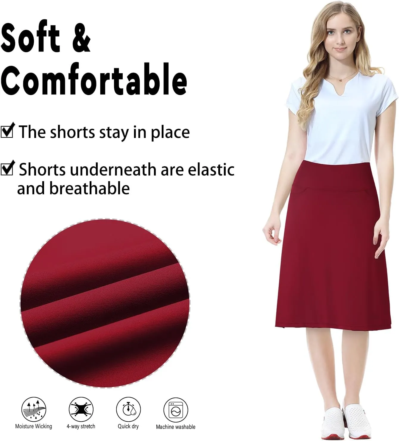 Women's Midi Length Skorts Skirts with 3 Pockets Modest Skirts Women's 24" Knee Length Skort