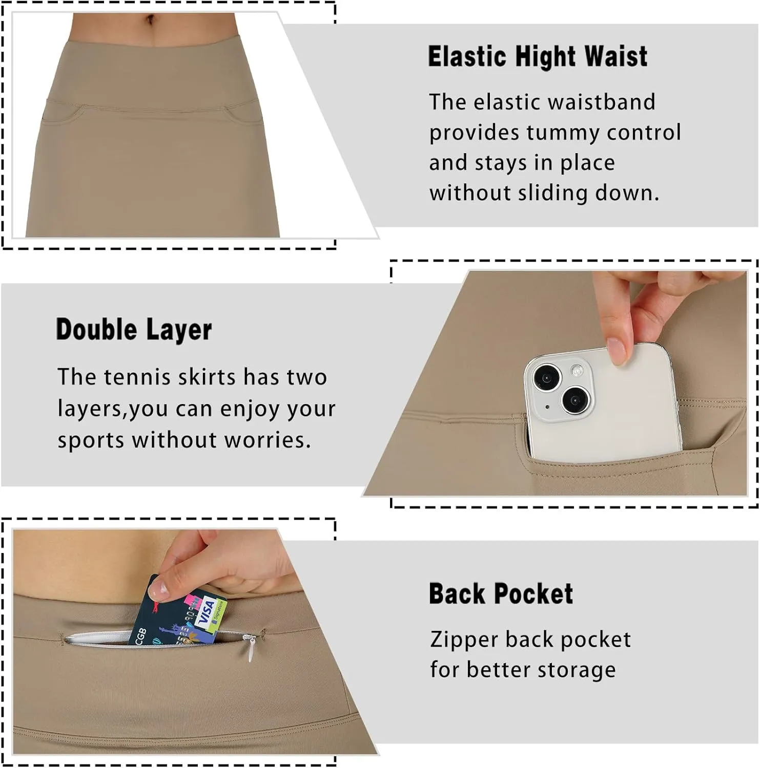 Women's Midi Length Skorts Skirts with 3 Pockets Modest Skirts Women's 24" Knee Length Skort