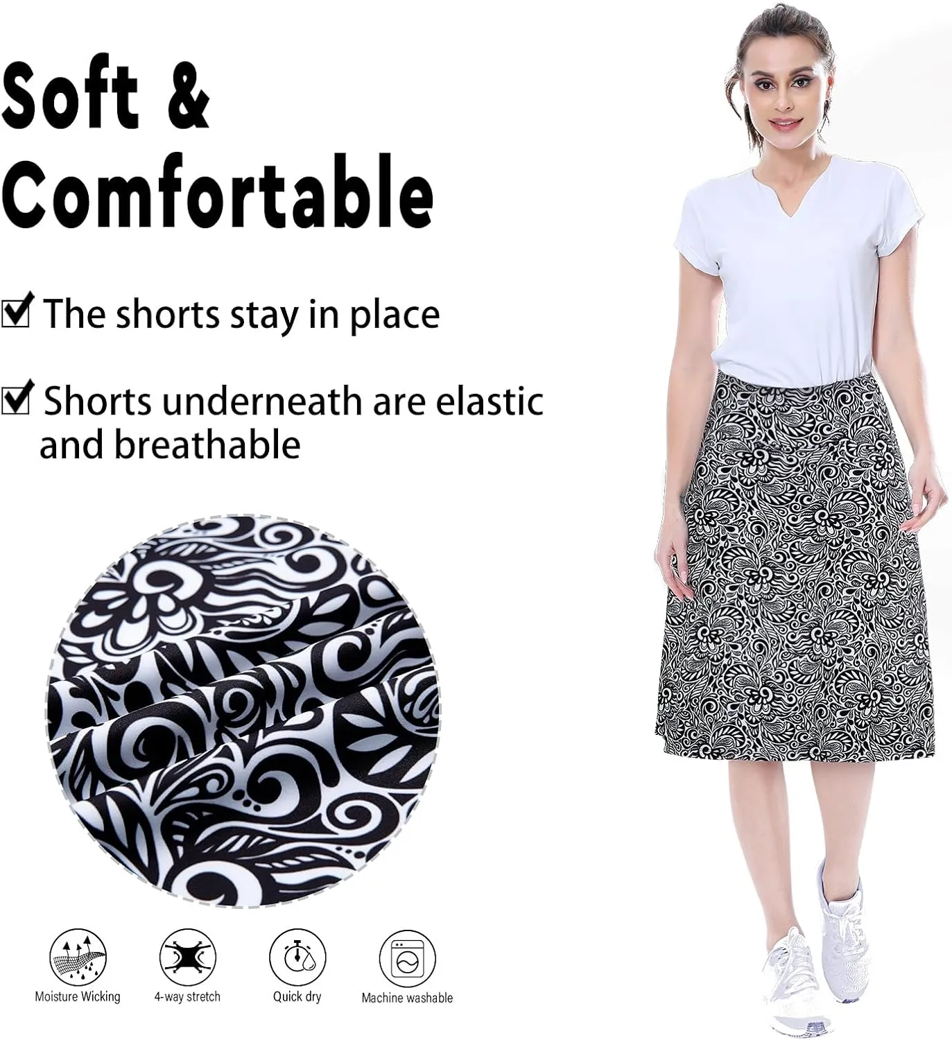 Women's Midi Length Skorts Skirts with 3 Pockets Modest Skirts Women's 24" Knee Length Skort
