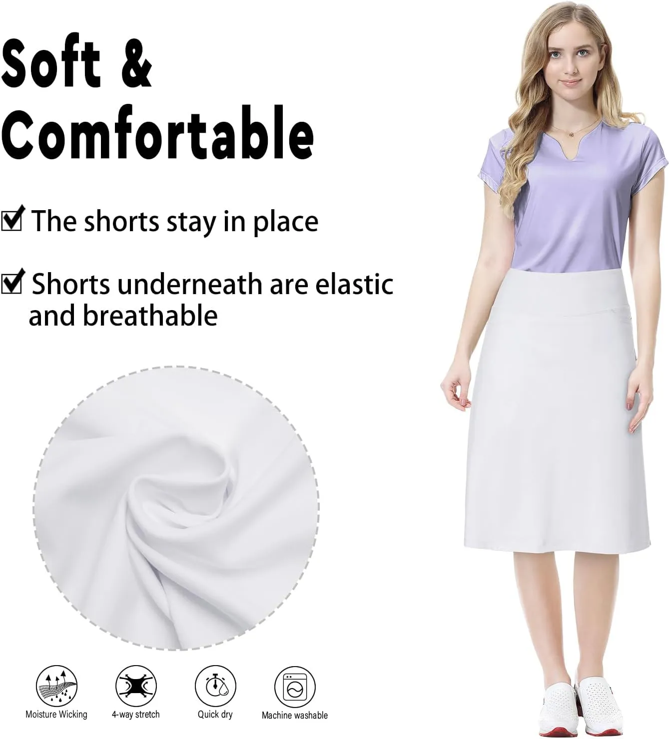 Women's Midi Length Skorts Skirts with 3 Pockets Modest Skirts Women's 24" Knee Length Skort
