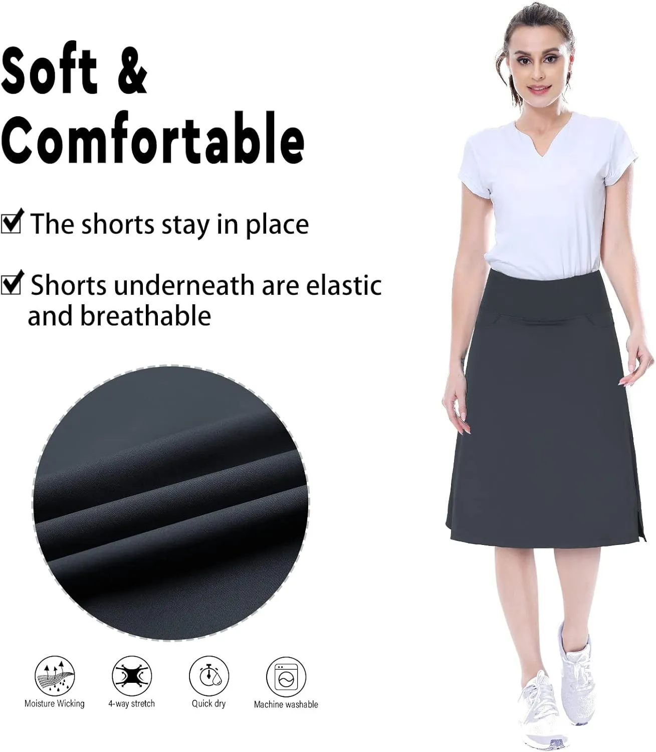 Women's Midi Length Skorts Skirts with 3 Pockets Modest Skirts Women's 24" Knee Length Skort