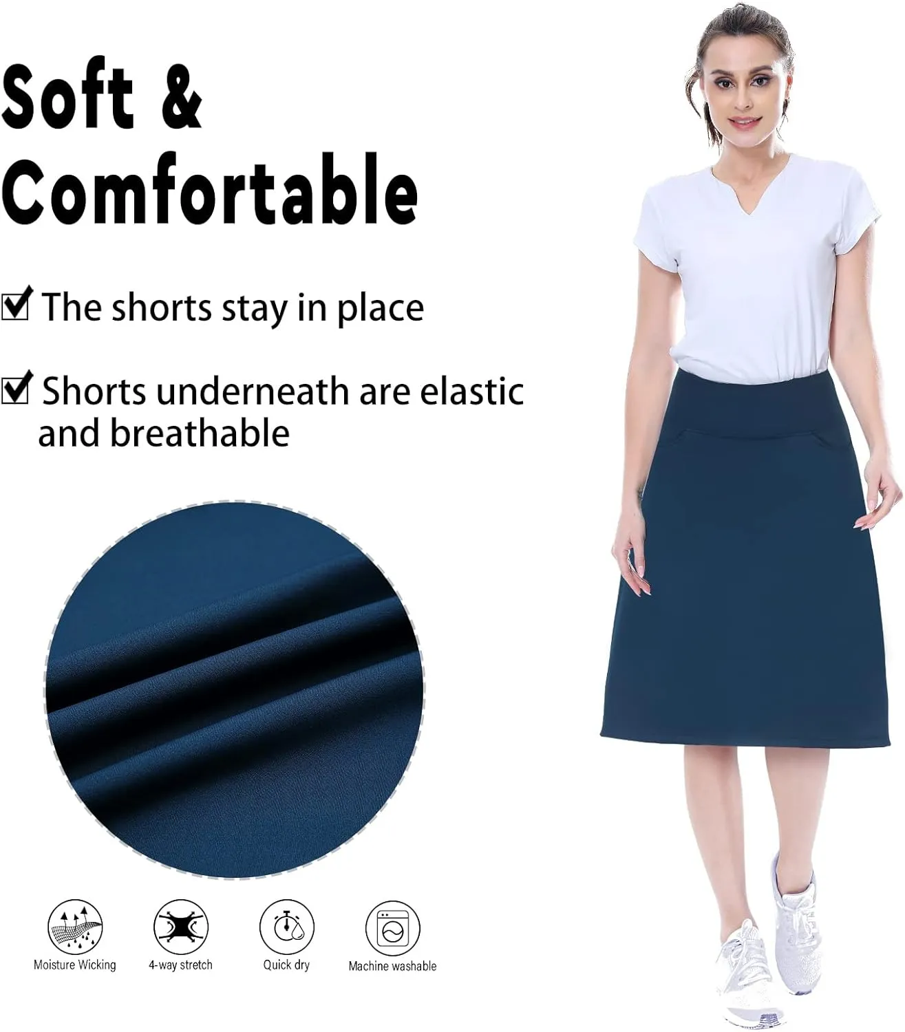 Women's Midi Length Skorts Skirts with 3 Pockets Modest Skirts Women's 24" Knee Length Skort
