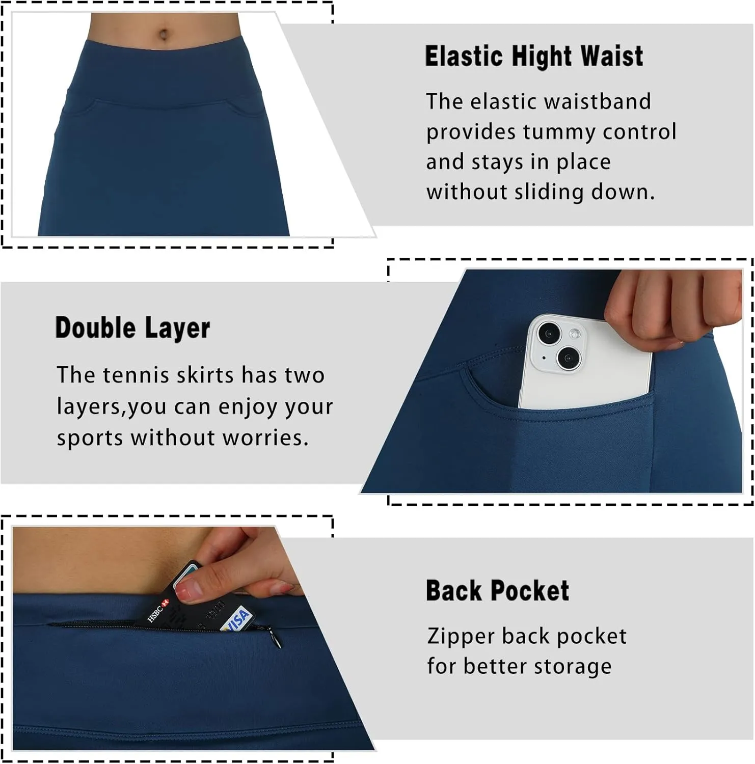 Women's Midi Length Skorts Skirts with 3 Pockets Modest Skirts Women's 24" Knee Length Skort