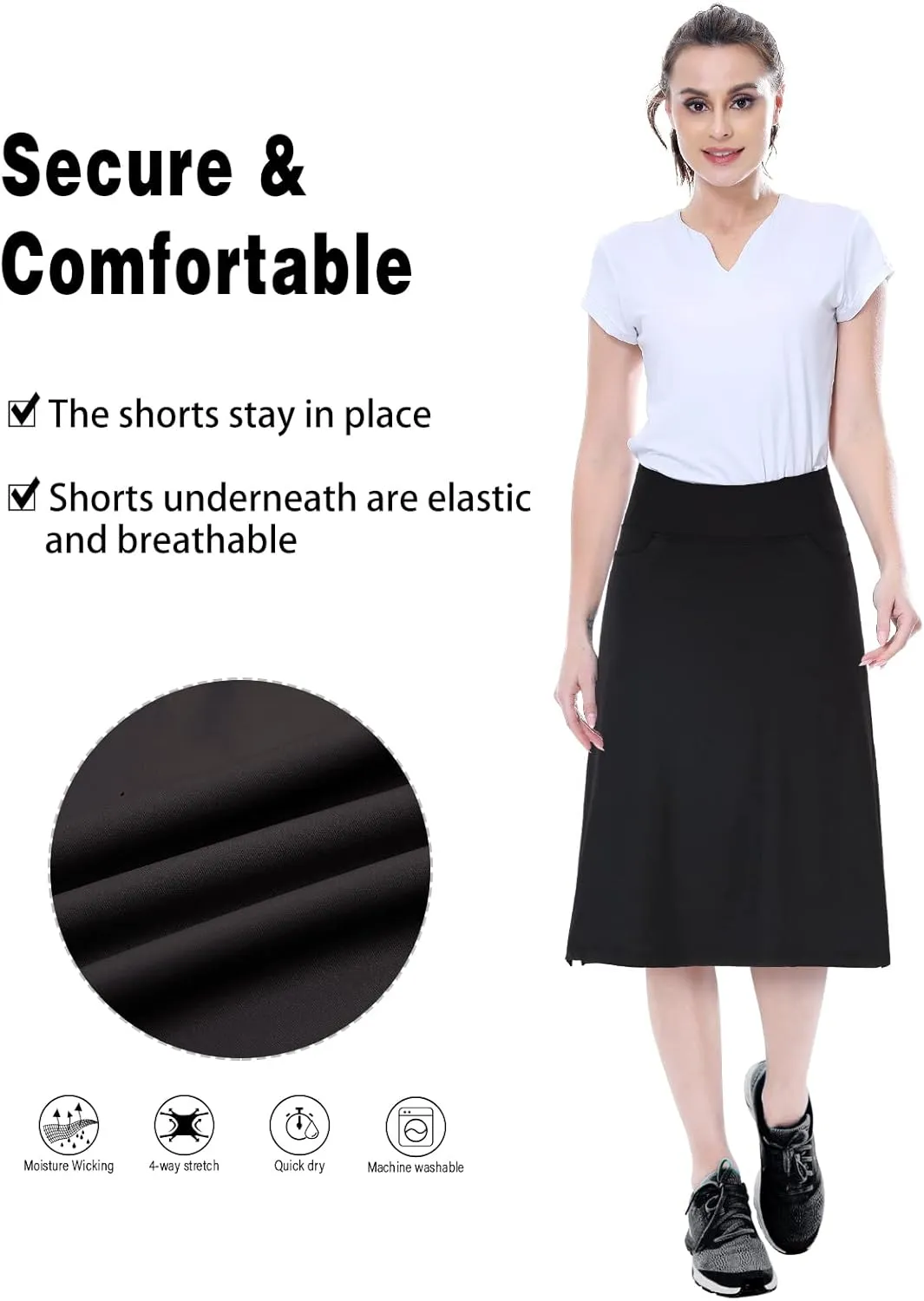 Women's Midi Length Skorts Skirts with 3 Pockets Modest Skirts Women's 24" Knee Length Skort