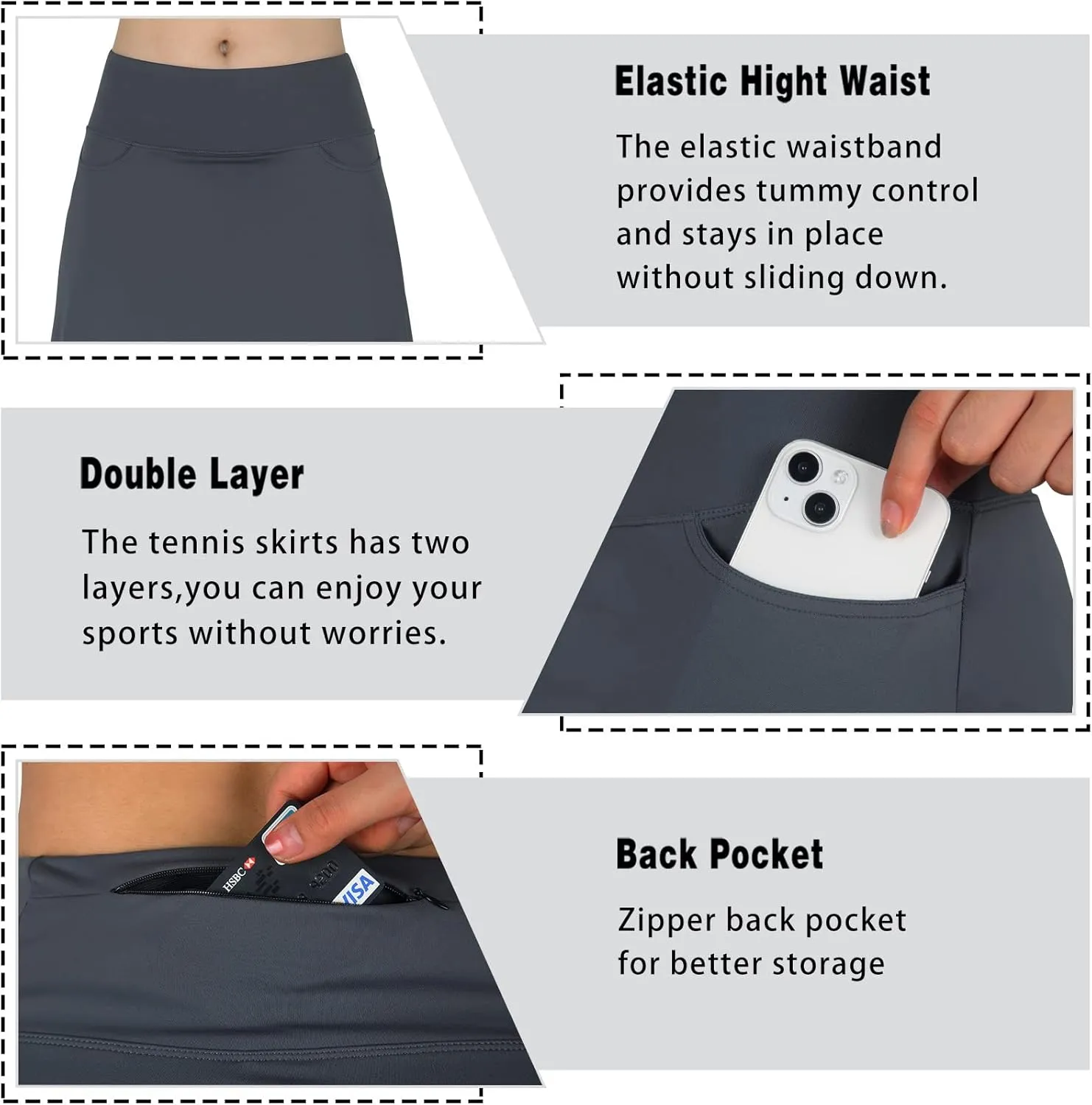 Women's Midi Length Skorts Skirts with 3 Pockets Modest Skirts Women's 24" Knee Length Skort