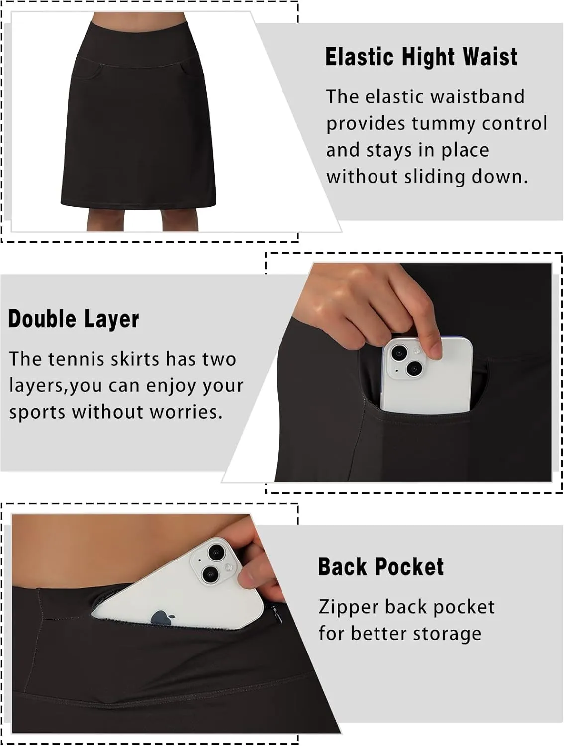 Women's Midi Length Skorts Skirts with 3 Pockets Modest Skirts Women's 24" Knee Length Skort
