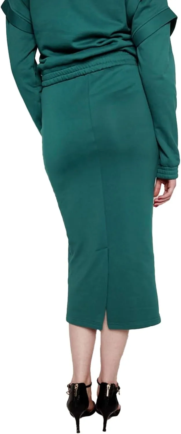 Women's Midi Pencil Skirt with Elastic Waistband, Drawstring and Side Square Pockets