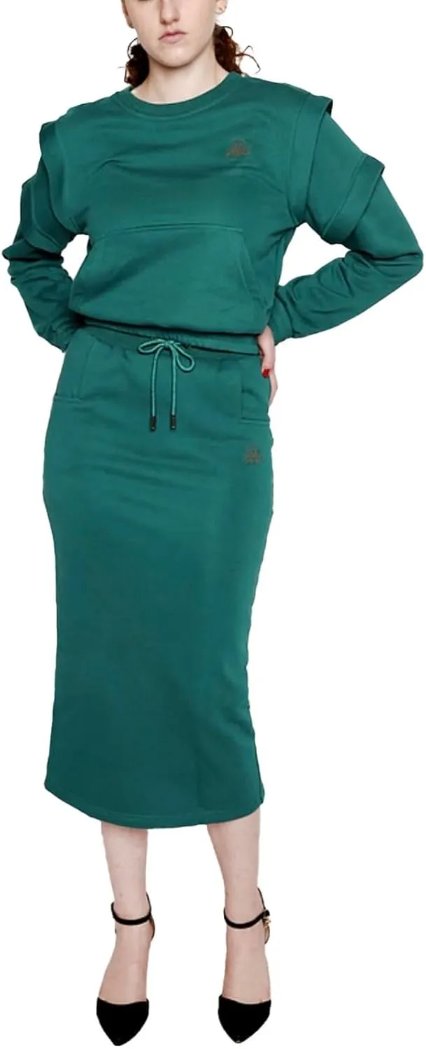 Women's Midi Pencil Skirt with Elastic Waistband, Drawstring and Side Square Pockets