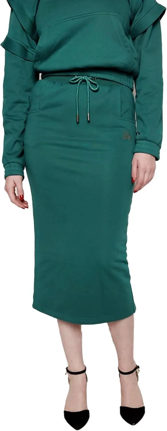Women's Midi Pencil Skirt with Elastic Waistband, Drawstring and Side Square Pockets
