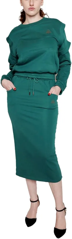 Women's Midi Pencil Skirt with Elastic Waistband, Drawstring and Side Square Pockets