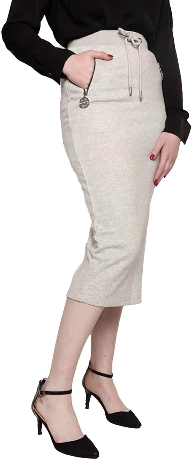 Women's Midi Pencil Skirt with Zip Pockets