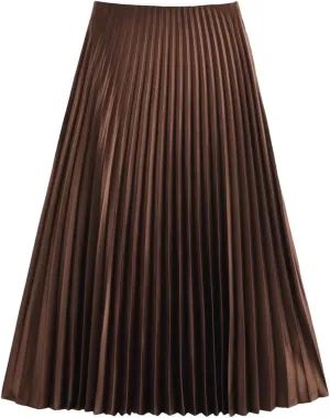 Women's Midi Skirts Vintage High Waist Party Pleated Ruffles Side Zipper Long Skirts
