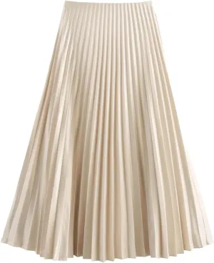 Women's Midi Skirts Vintage High Waist Party Pleated Ruffles Side Zipper Long Skirts