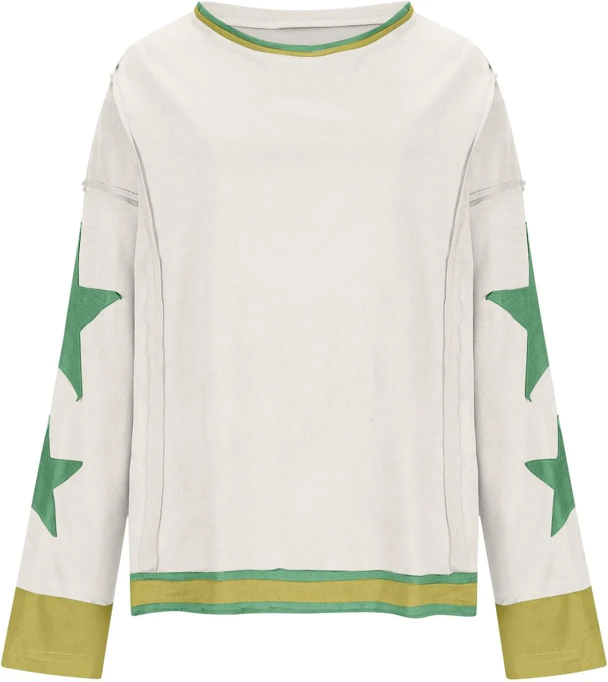 Women's Oversized Star Sweatshirt Long Sleeve Y2k Shirts Drop Shoulder Vintage Graphic Crewneck Jacket Preppy Clothes