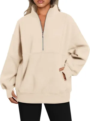 Women's Oversized Sweatshirts Long Sleeve Half Zip Fleece Pullover Tops Trendy Solid Color Fall Winter Clothes