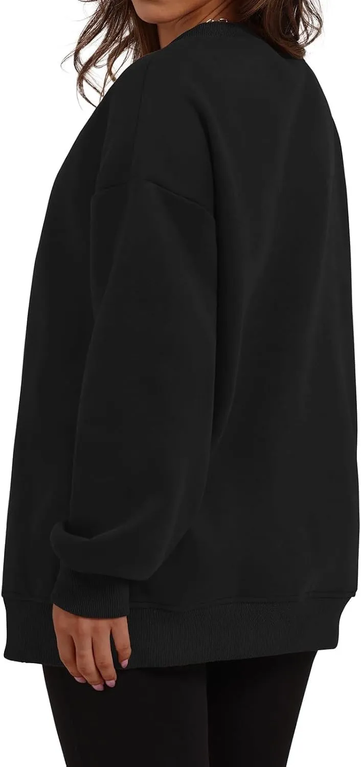 Womens Oversized Sweatshirts Side Slit Crewneck Long Sleeve Tops Loose Pullover 2024 Fall Women Extra