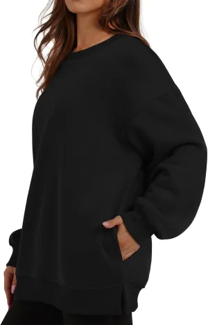 Womens Oversized Sweatshirts Side Slit Crewneck Long Sleeve Tops Loose Pullover 2024 Fall Women Extra