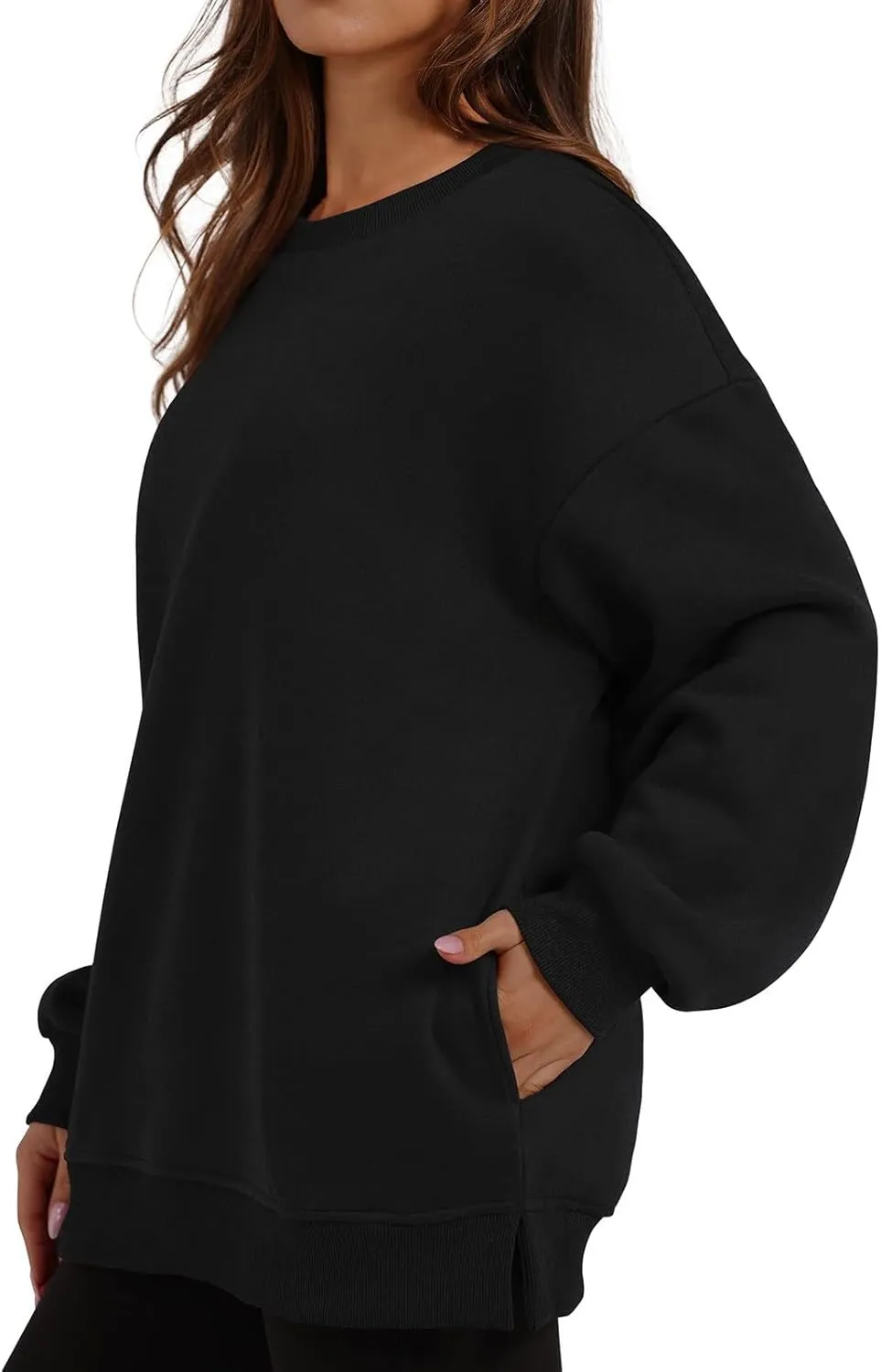 Womens Oversized Sweatshirts Side Slit Crewneck Long Sleeve Tops Loose Pullover 2024 Fall Women Extra