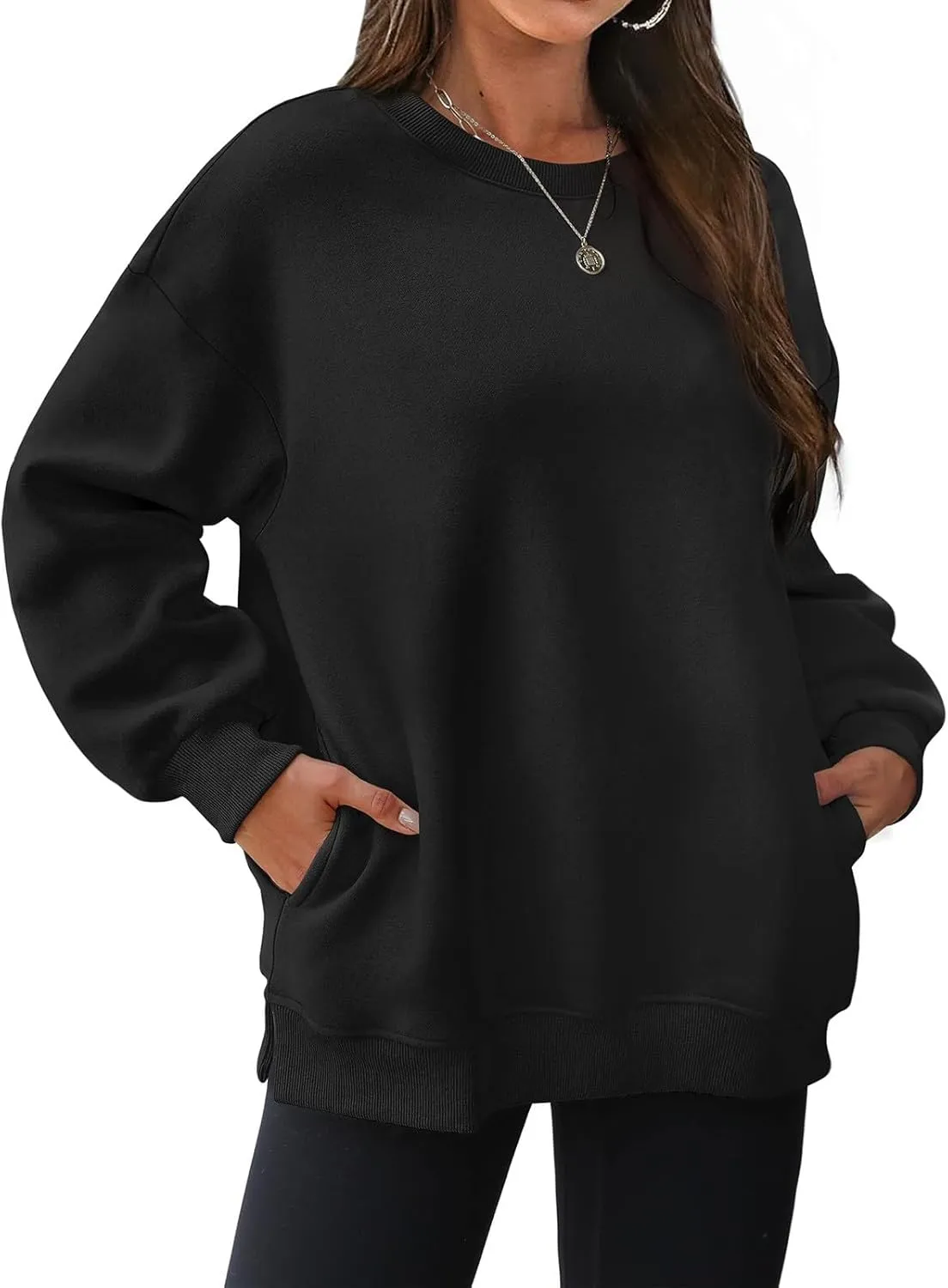 Womens Oversized Sweatshirts Side Slit Crewneck Long Sleeve Tops Loose Pullover 2024 Fall Women Extra