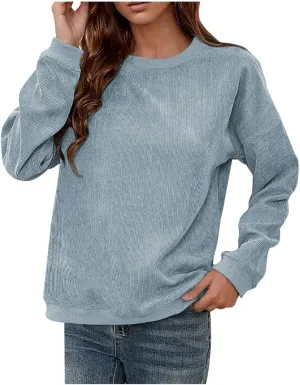Women's Ribbed Casual Sweatshirts Crew Neck Hoodie Long Sleeve Pullover Top Y2K Loose Trendy Fall Clothes