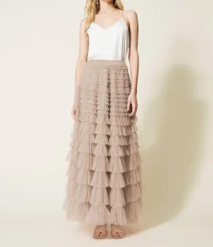 Women's Ruffled Tiered Tulle Skirt Elastic High Waist Fairy Maxi Skirt Layered Mesh Puffy A Line Long Skirt