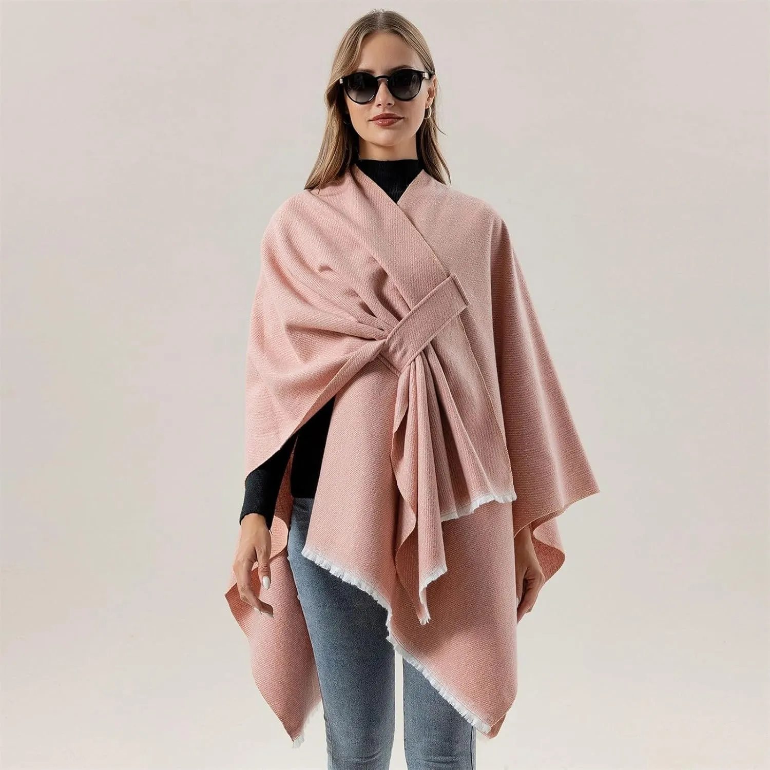 Women's Shawls Wrap Poncho Soft Capes Open Front Cardigan Large Blanket Wraps Cashmere Knitted Cloak Cardigan Warm