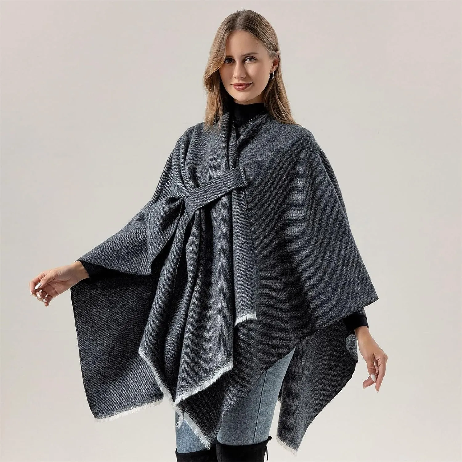 Women's Shawls Wrap Poncho Soft Capes Open Front Cardigan Large Blanket Wraps Cashmere Knitted Cloak Cardigan Warm