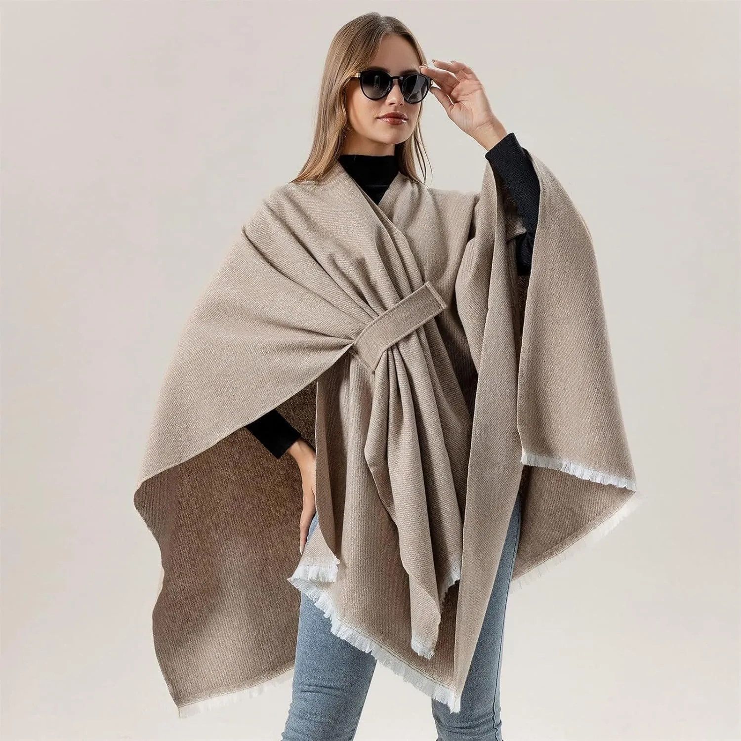 Women's Shawls Wrap Poncho Soft Capes Open Front Cardigan Large Blanket Wraps Cashmere Knitted Cloak Cardigan Warm