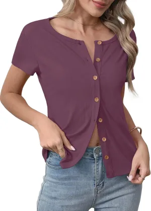 Womens Slim Fitted Cardigan Lightweight Summer Cardigans Short Sleeve Ribbed Tops Button Down Shirts
