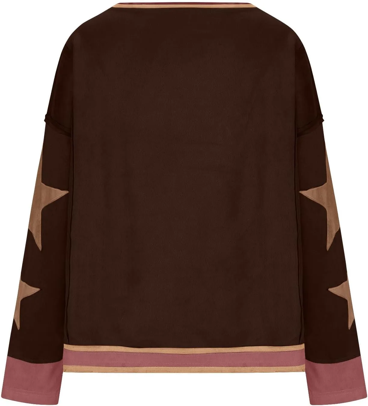 Women's Stars Patchwork Sweatshirt Casual Loose Round Neck Long Sleeve Pullover Fashion Y2K Loose Tops