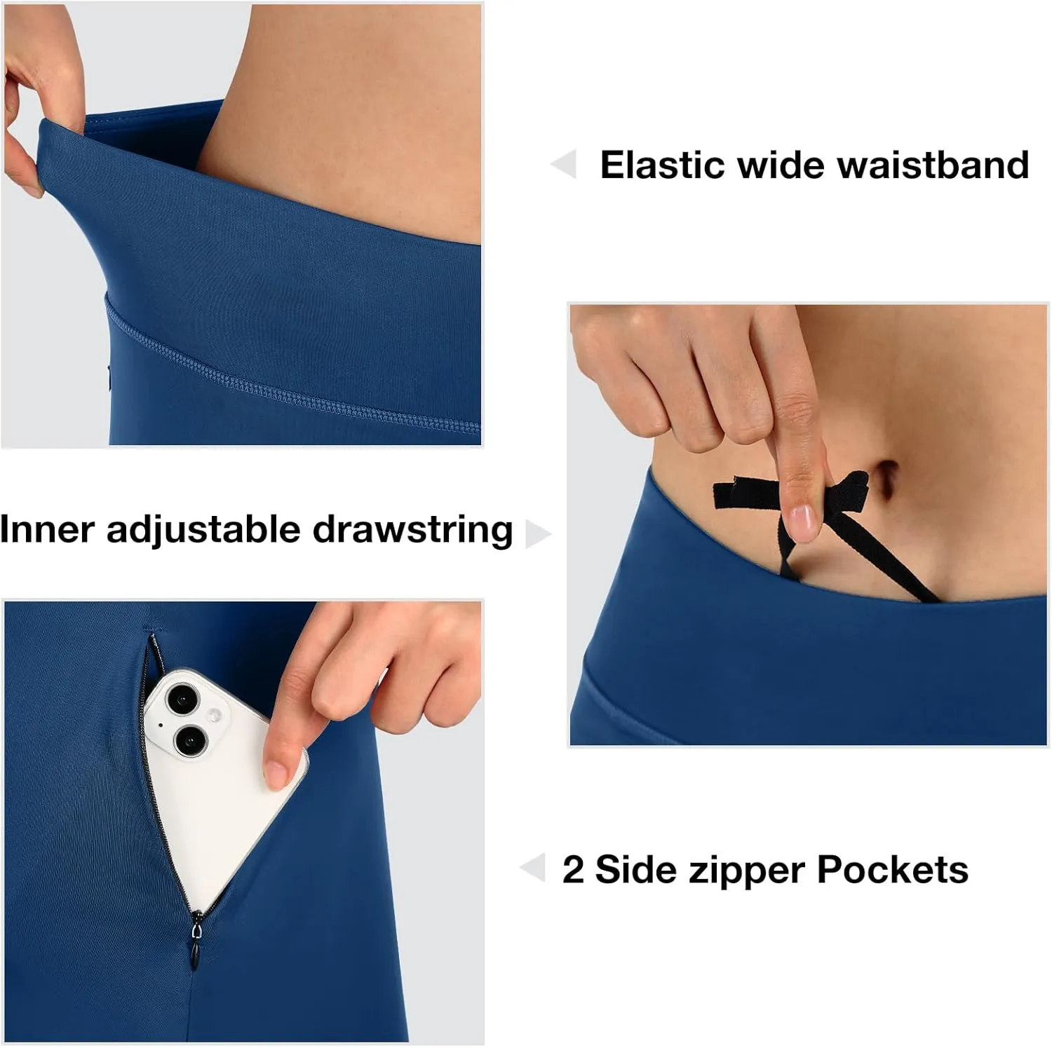 Women's Swim Skirts with Leggings 26" Midi Length Modest Long Skirted Bottom Swimwear with Zipper Pockets