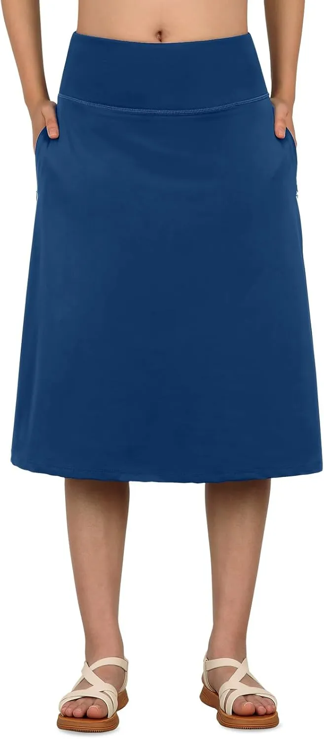 Women's Swim Skirts with Leggings 26" Midi Length Modest Long Skirted Bottom Swimwear with Zipper Pockets