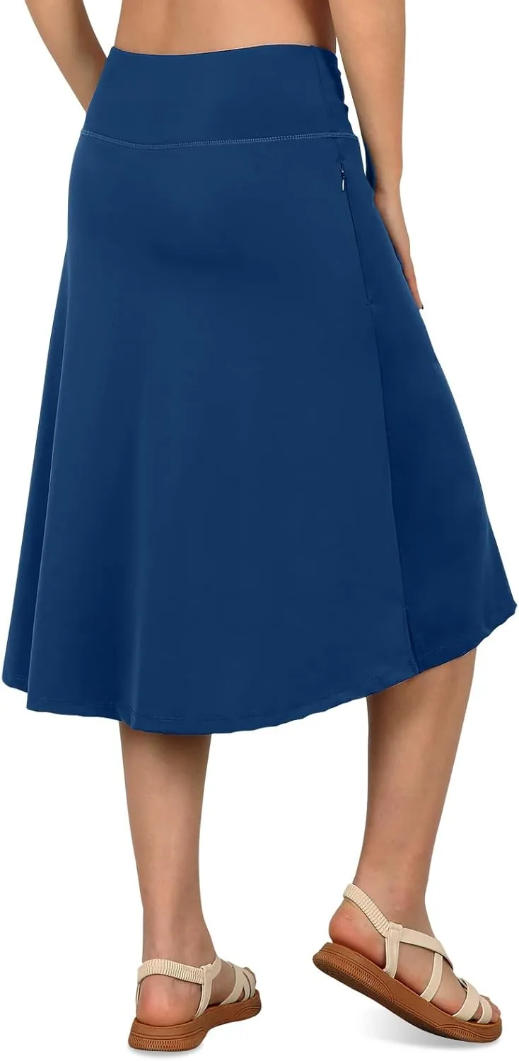 Women's Swim Skirts with Leggings 26" Midi Length Modest Long Skirted Bottom Swimwear with Zipper Pockets