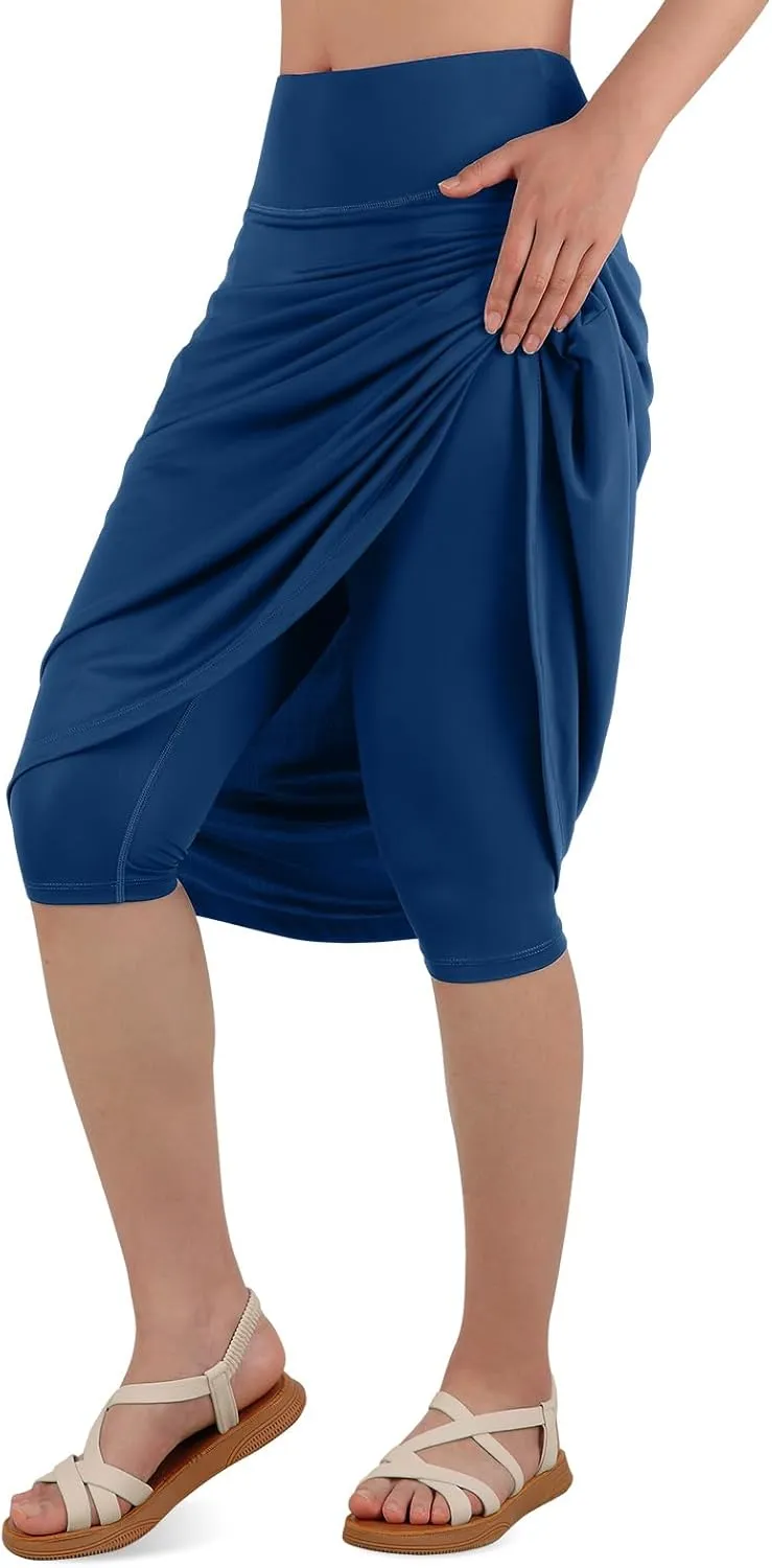 Women's Swim Skirts with Leggings 26" Midi Length Modest Long Skirted Bottom Swimwear with Zipper Pockets