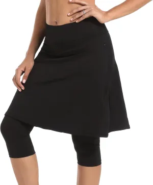 Womens-Tennis-Skirts-with-Leggings 23"-Knee-Length-Capris Athletic-Modest Midi-Skorts - Workout Casual Golf Pockets