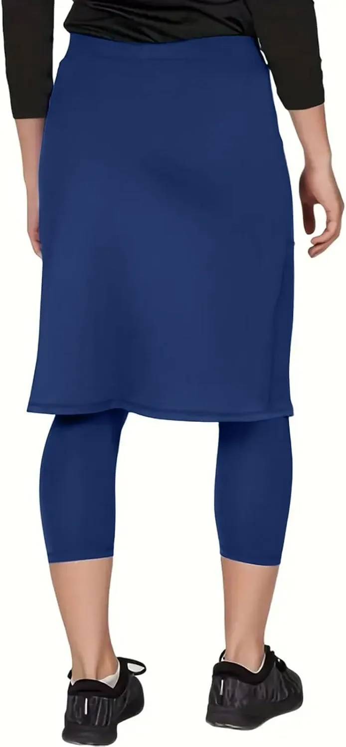 Womens Tennis Skirts with Leggings Knee Length High Waisted Yoga Capri Pants Golf Long Skorts with Pockets