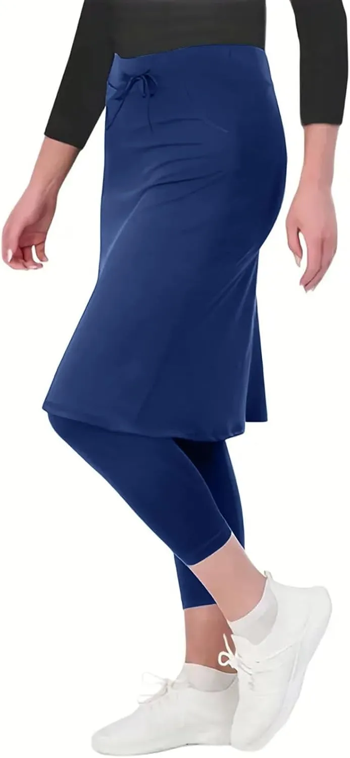 Womens Tennis Skirts with Leggings Knee Length High Waisted Yoga Capri Pants Golf Long Skorts with Pockets