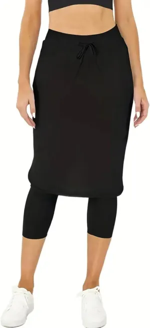 Womens Tennis Skirts with Leggings Knee Length High Waisted Yoga Capri Pants Golf Long Skorts with Pockets