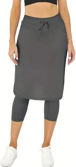 Womens Tennis Skirts with Leggings Knee Length High Waisted Yoga Capri Pants Golf Long Skorts with Pockets
