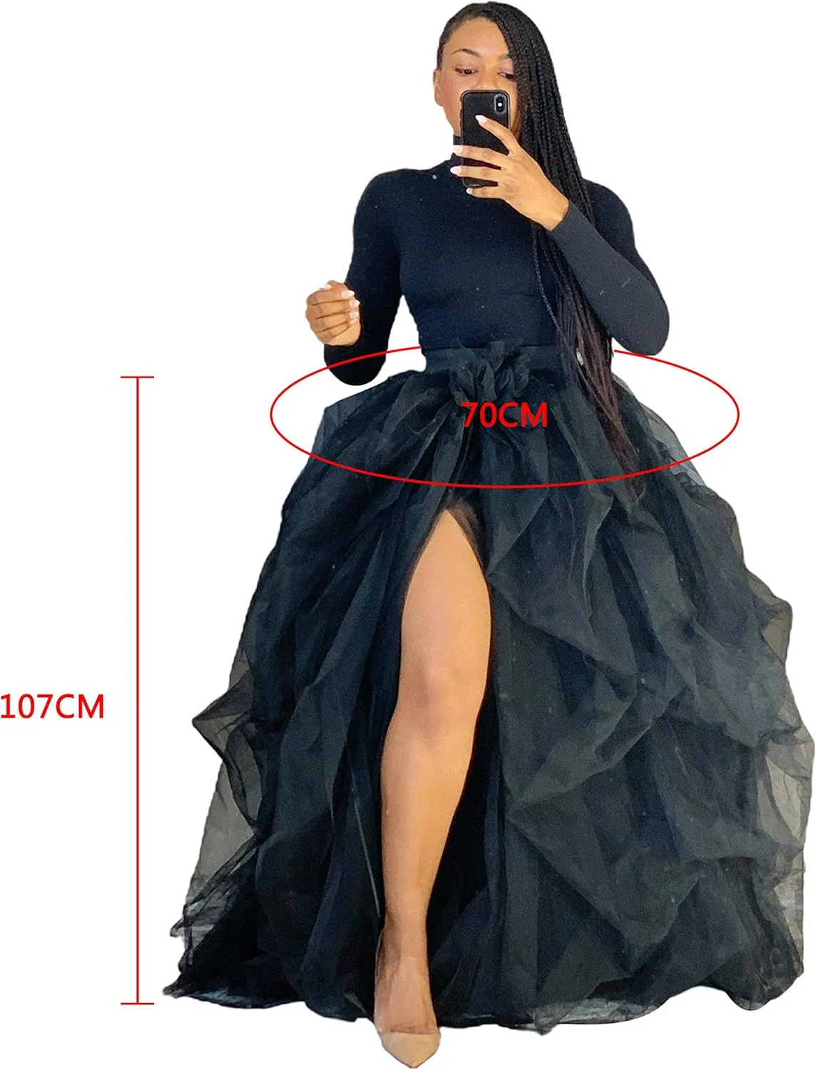 Women's Tulle Maxi Skirt Floor Length Layered High Waist Puff Mesh Tutu Skirt Split Wedding Evening Party Skirt