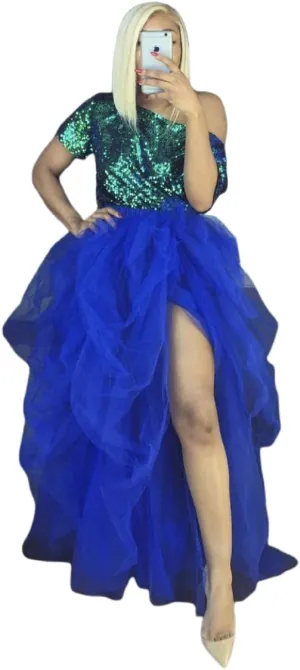 Women's Tulle Maxi Skirt Floor Length Layered High Waist Puff Mesh Tutu Skirt Split Wedding Evening Party Skirt