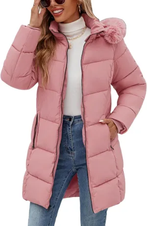Womens Winter Coats Puffer Down Parka Thicken Warm Hooded Jacket Fleece Lined Outwear with Removable Faux Fur Hood