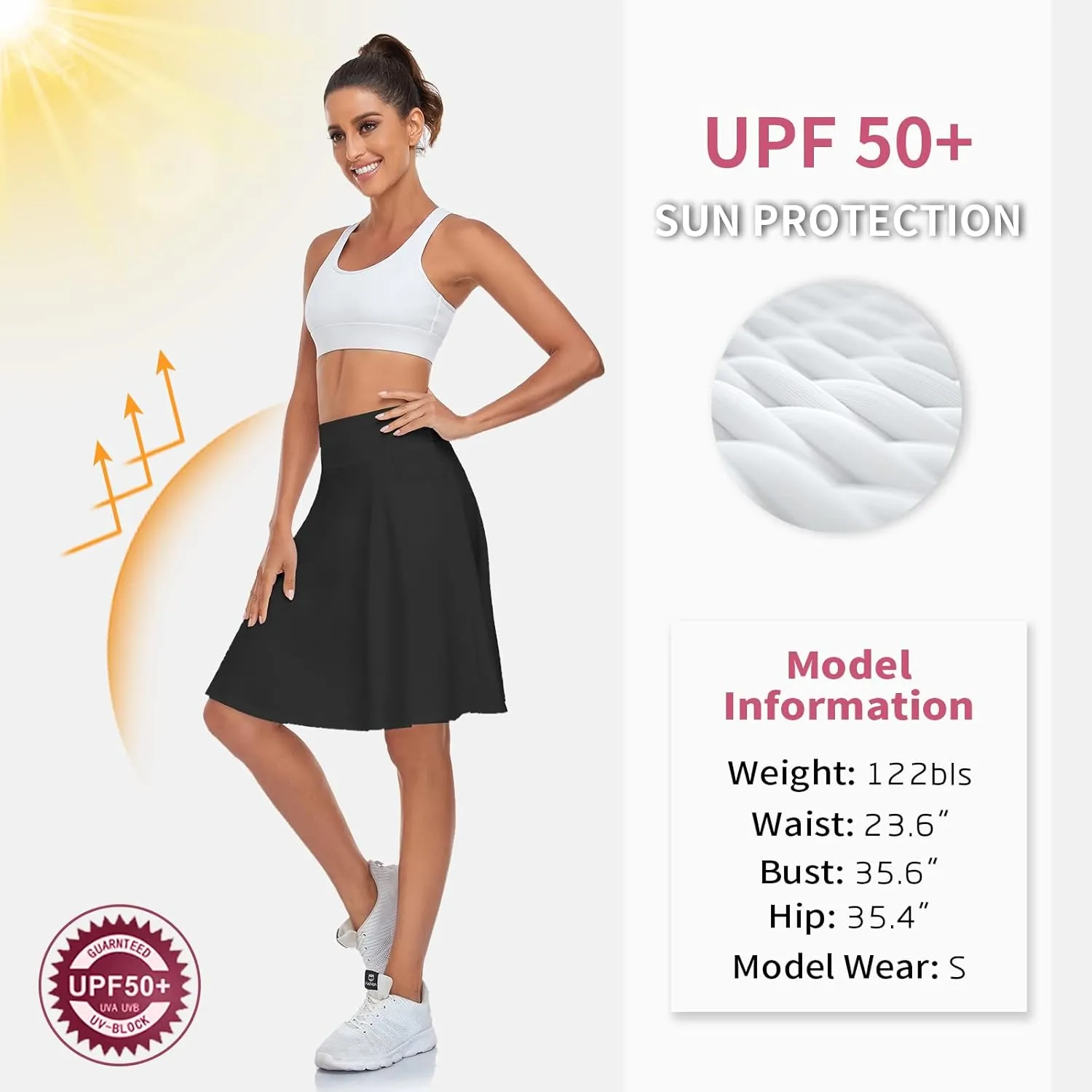 WOWENY Womens 20'' Knee Length Tennis Skirts Athletic Long Golf Skorts Skirts with Inner Shorts Pockets