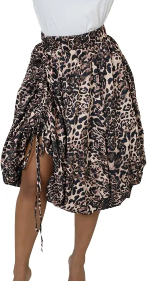 Wuitrie Women Long Skirt Camouflage Leopard High Waist Pleated Drawstring Puffy Midi Skirt Casual Outfits for Women