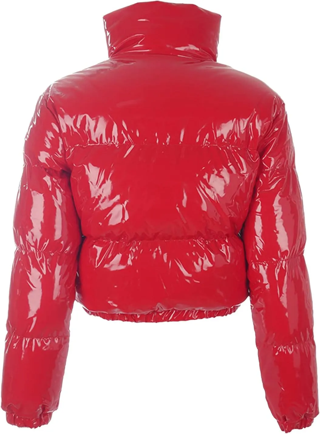 XBTCLXEBCO Women's Short Puffer Jacket Winter Long Sleeve Full Zipper Quilted Down Coat Stand Collar Crop Padded Jacket