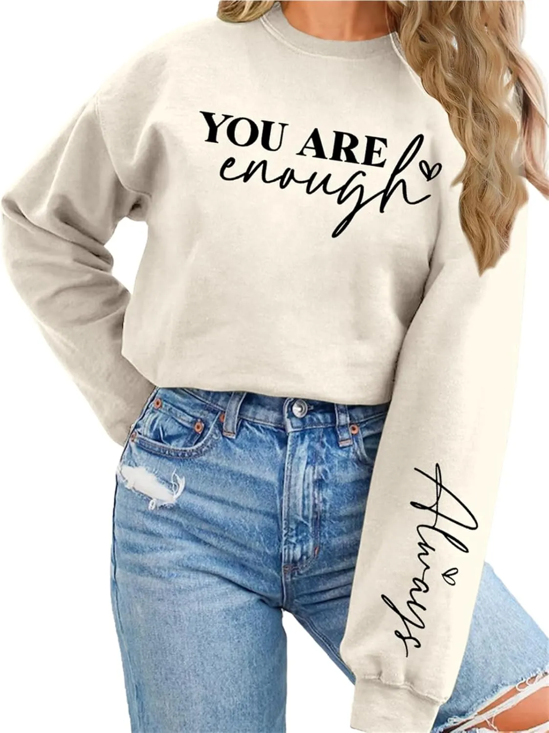 You Are Enough Sweatshirt Women Mental Health Sweatshirt Inspirational Long Sleeve Fleece Pullover Sweater