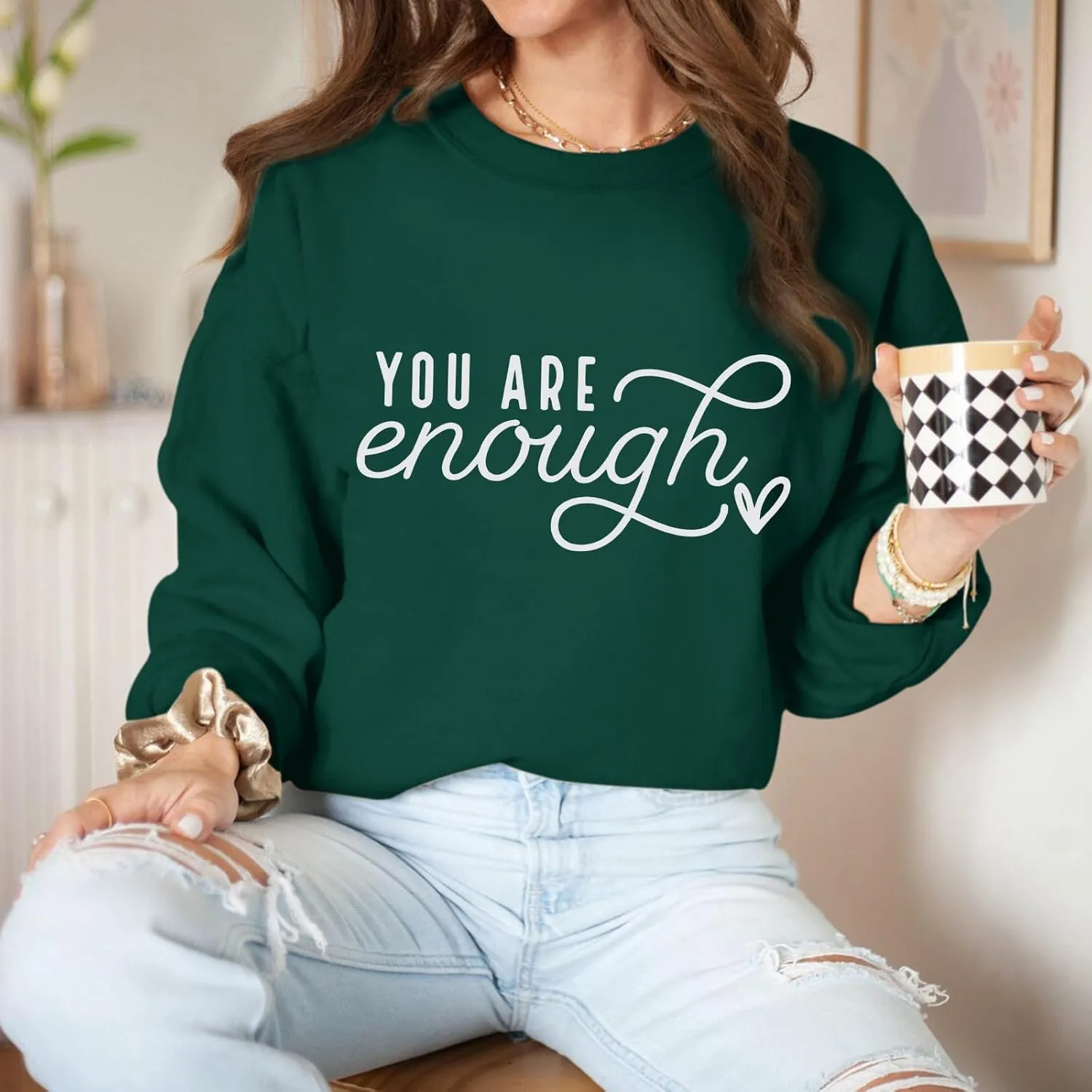 You Are Enough Sweatshirts for Women Dear Person Behind Me Hoodie Mental Health Inspirational Shirts Pullover Tops