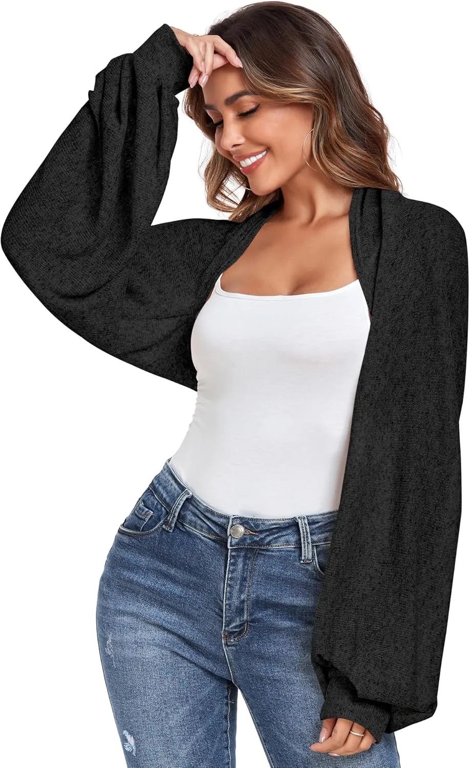 ZAFUL Women's Sheer Shrug Y2K Long Sleeve Cardigans 2025 Irregular Tie Front Bolera
